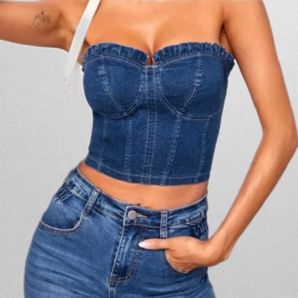 Denim Tube Top with Zip Back